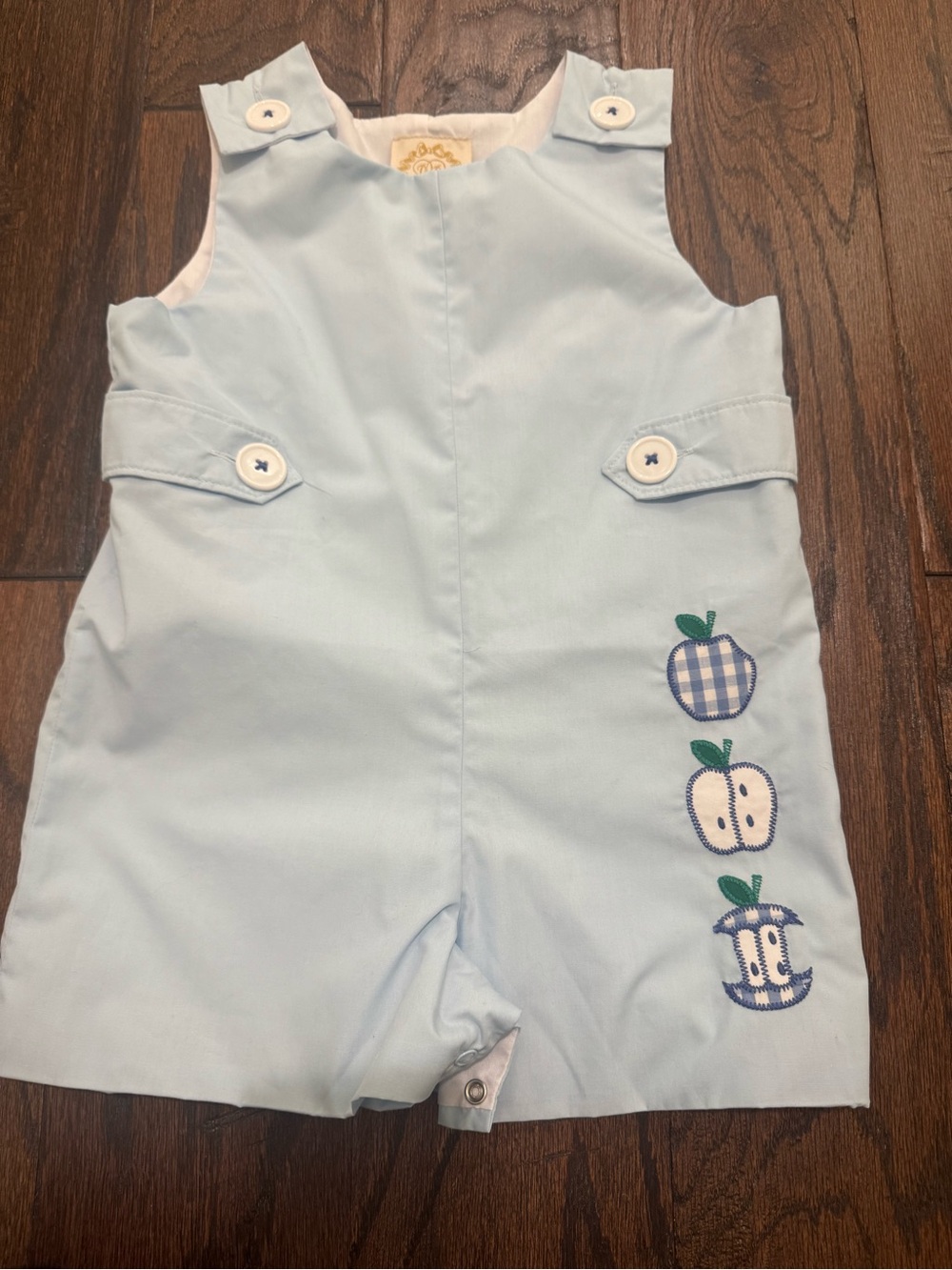 The Beaufort Bonnet Company Light Blue Apple Appliqué Shortall